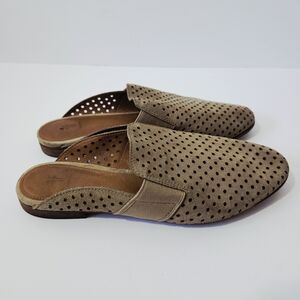Frye Ash Mules Size 8M Perforated Suede Slides Slip On Leather Shoes